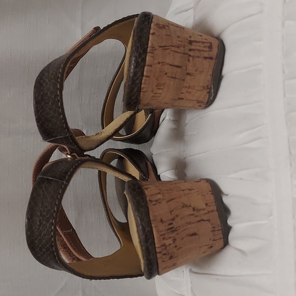 BUSSOLA Cork Wedge Sandals Leather Snakeskin Embossed - Picture 3 of 10